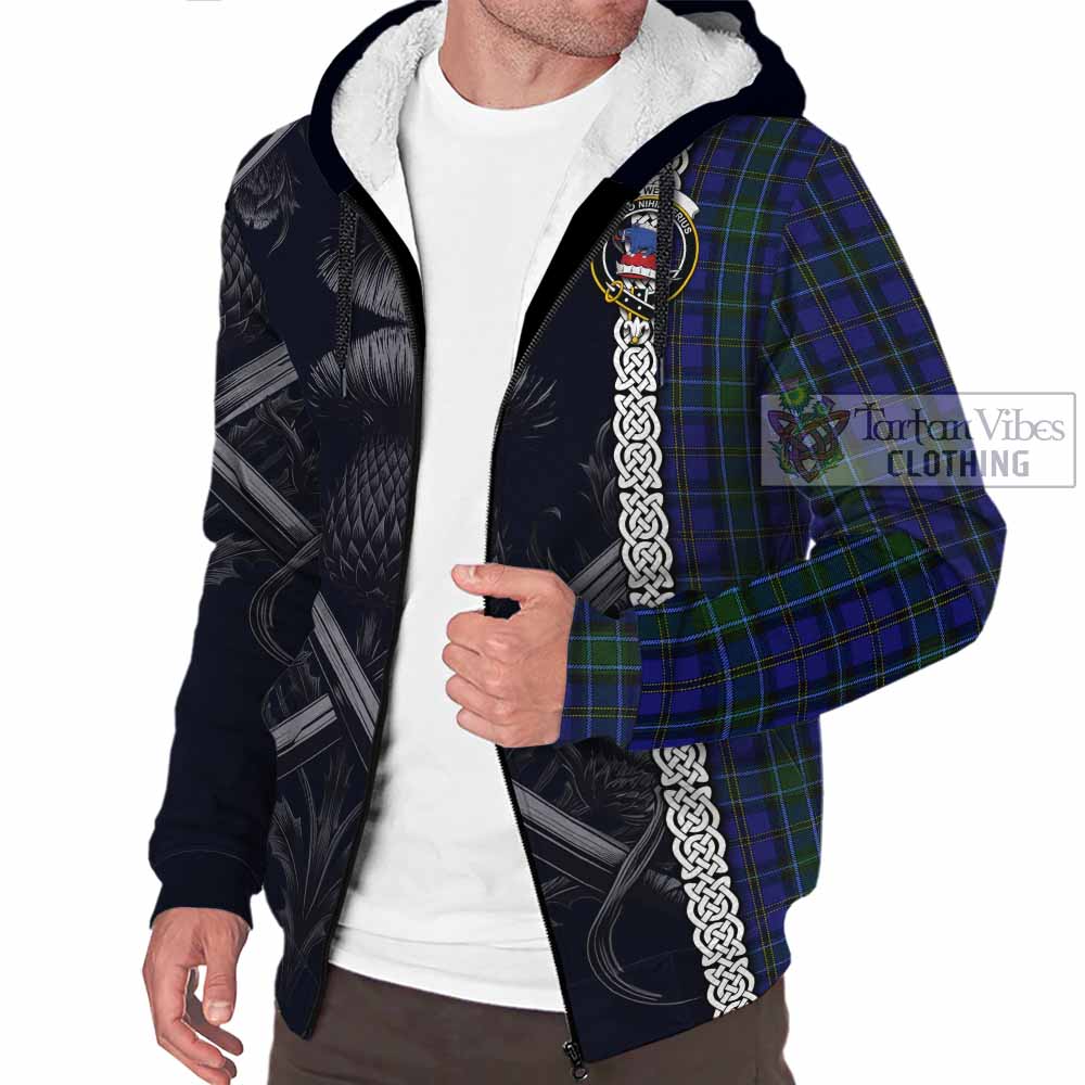 Tartan Vibes Clothing Weir Tartan Sherpa Hoodie with Family Crest Cross Sword Thistle Celtic Vibes