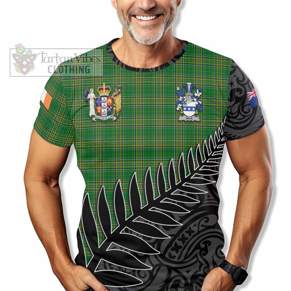 Tartan Vibes Clothing Weir Irish Clan Tartan T-Shirt with Coat of Arms New Zealand Silver Fern Half Style