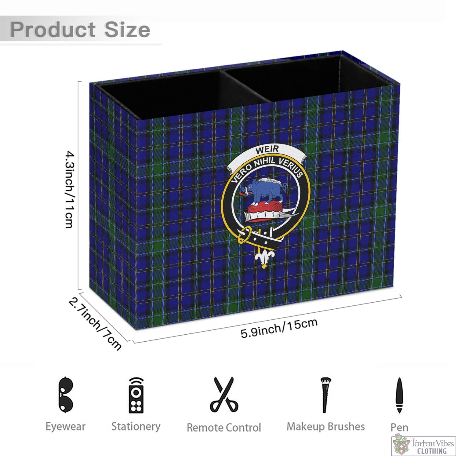 Tartan Vibes Clothing Weir Tartan Pen Holder with Family Crest