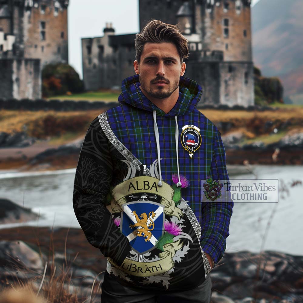 Tartan Vibes Clothing Weir Tartan Family Crest Cotton Hoodie Lion Rampant Royal Thistle Shield Celtic Inspired