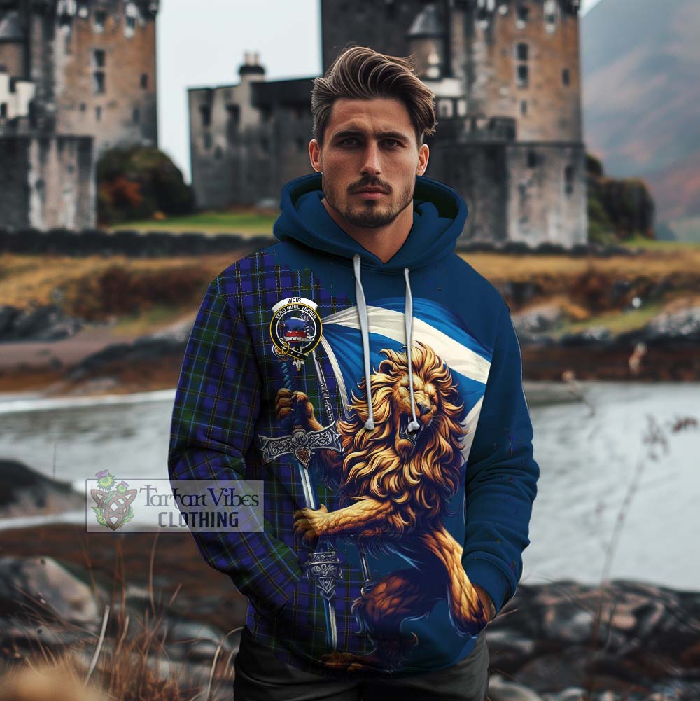 Tartan Vibes Clothing Weir Tartan Family Crest Cotton Hoodie with Scottish Majestic Lion