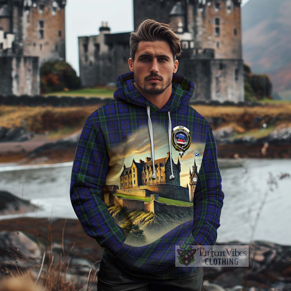 Tartan Vibes Clothing Weir Tartan Family Crest Cotton Hoodie with Scottish Ancient Castle Style