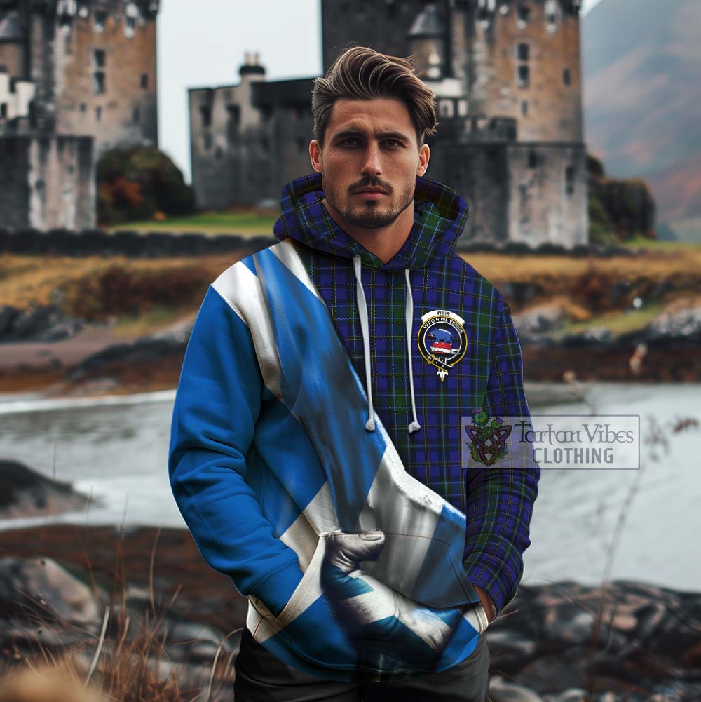 Tartan Vibes Clothing Weir Tartan Cotton Hoodie with Family Crest Scotland Patriotic Style