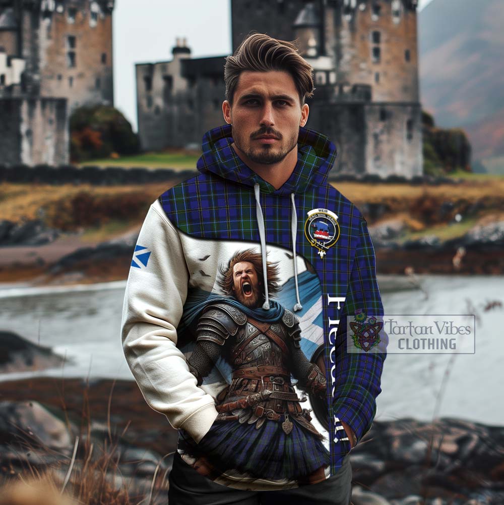 Tartan Vibes Clothing Weir Crest Tartan Cotton Hoodie Inspired by the Freedom of Scottish Warrior