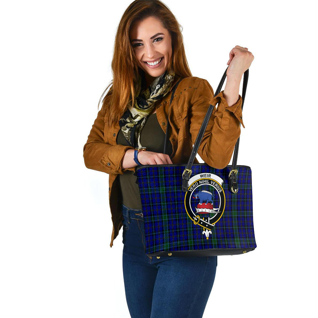 Weir Tartan Leather Tote Bag with Family Crest - Tartan Vibes Clothing
