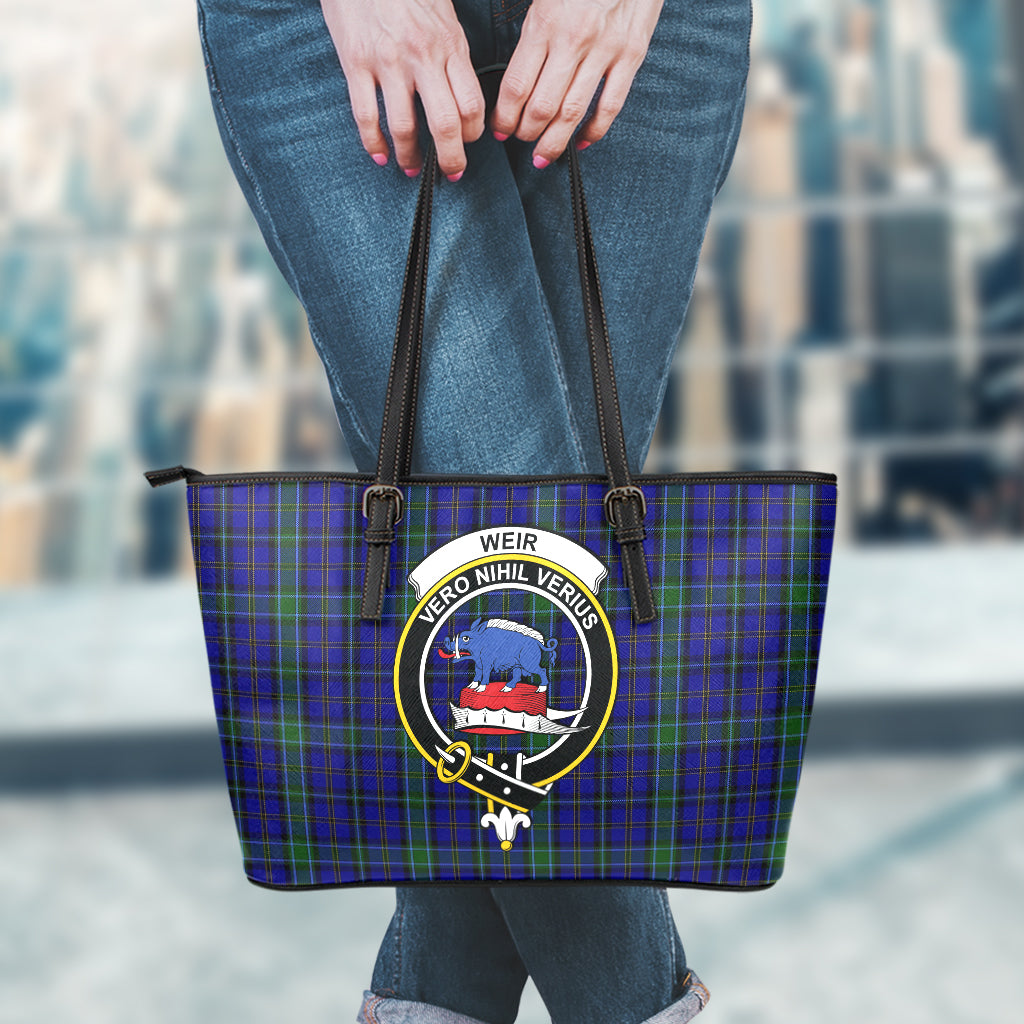 Weir Tartan Leather Tote Bag with Family Crest - Tartan Vibes Clothing