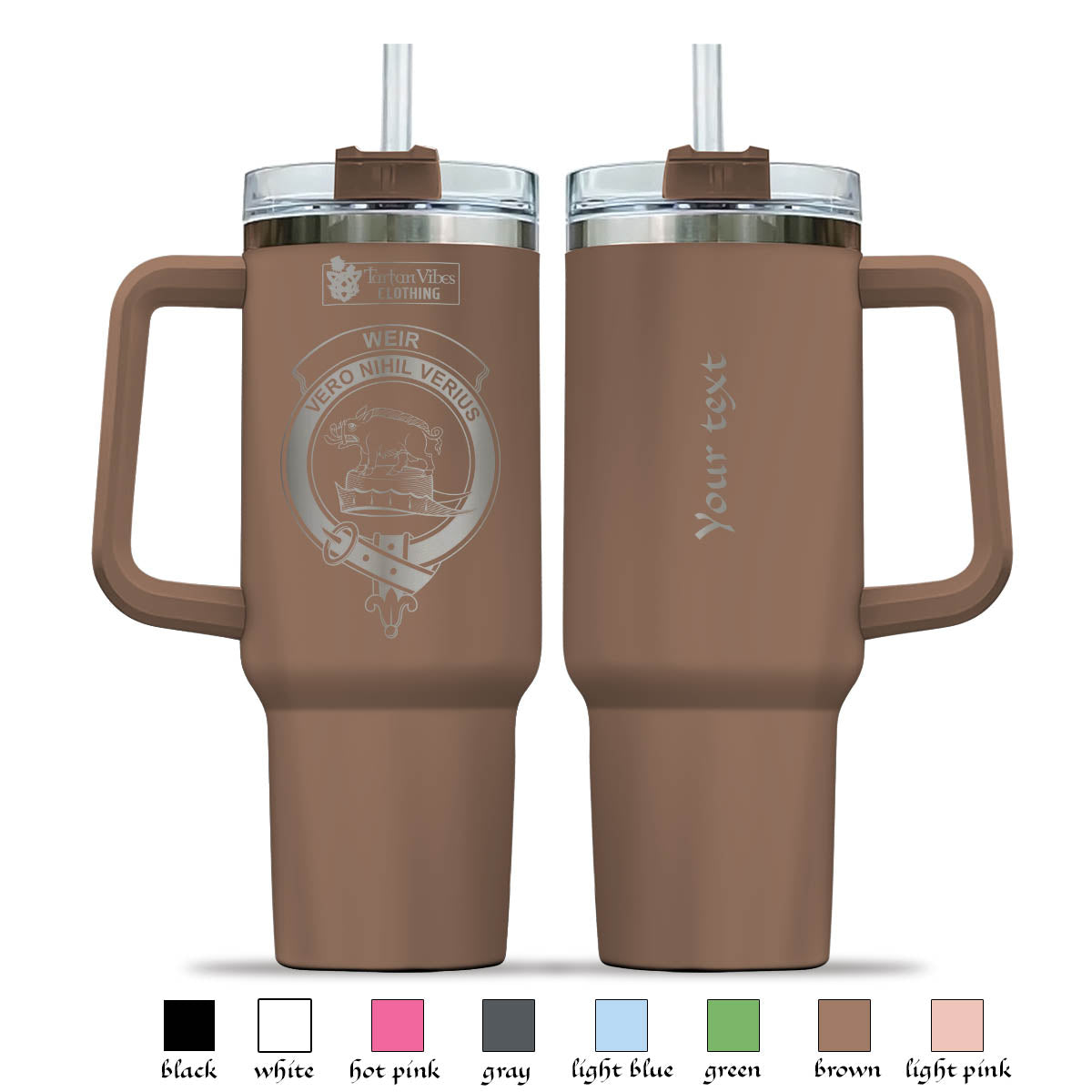 Tartan Vibes Clothing Weir Engraved Family Crest Tumbler with Handle