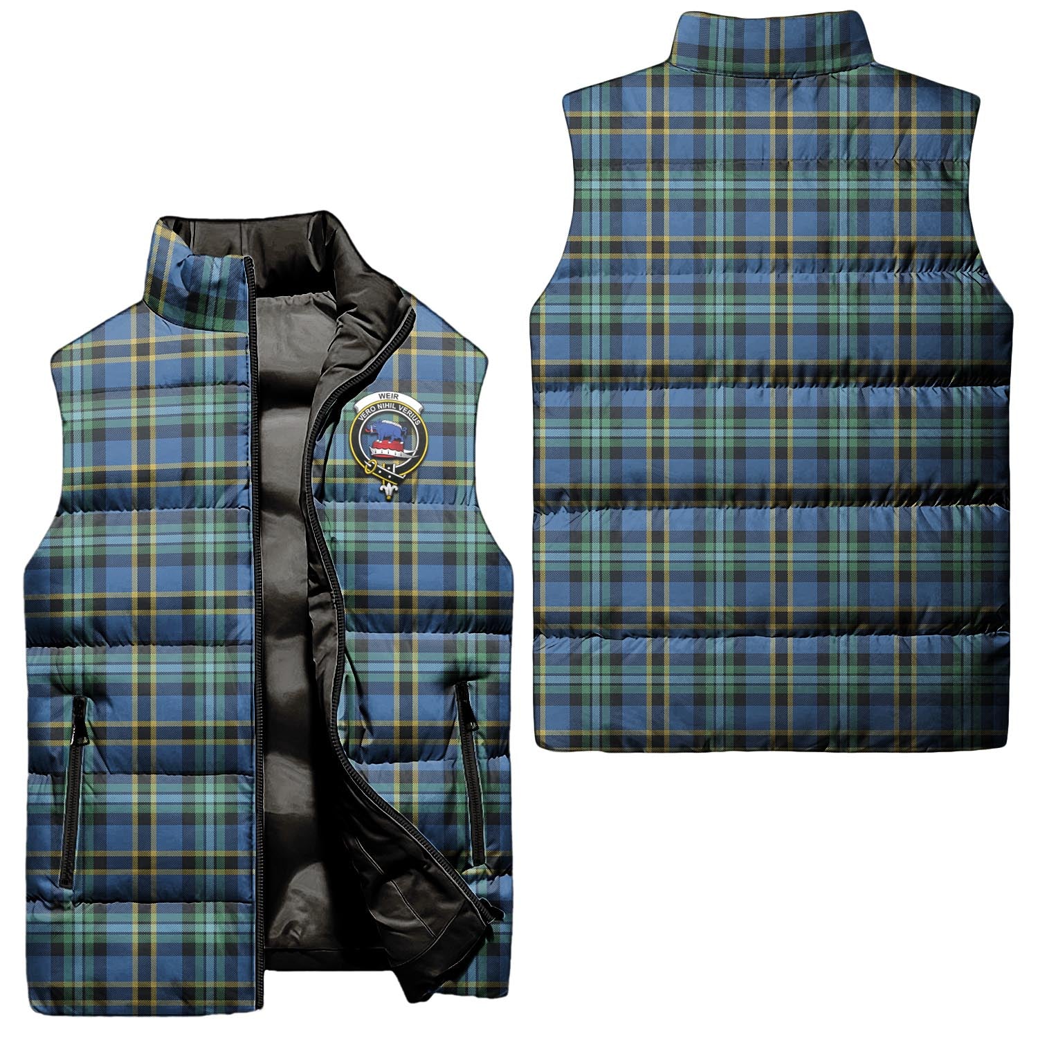Weir Ancient Tartan Sleeveless Puffer Jacket with Family Crest Unisex - Tartanvibesclothing