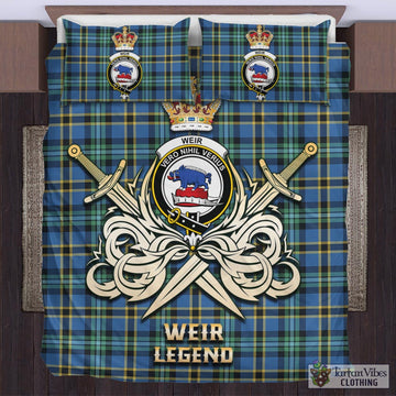 Weir Ancient Tartan Bedding Set with Clan Crest and the Golden Sword of Courageous Legacy