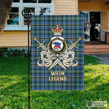 Weir Ancient Tartan Flag with Clan Crest and the Golden Sword of Courageous Legacy