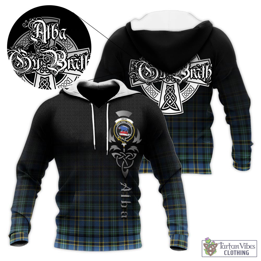 Tartan Vibes Clothing Weir Ancient Tartan Knitted Hoodie Featuring Alba Gu Brath Family Crest Celtic Inspired