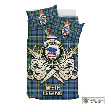 Weir Ancient Tartan Bedding Set with Clan Crest and the Golden Sword of Courageous Legacy