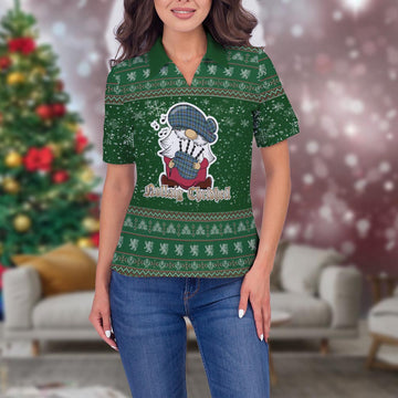 Weir Ancient Clan Christmas Family Polo Shirt with Funny Gnome Playing Bagpipes