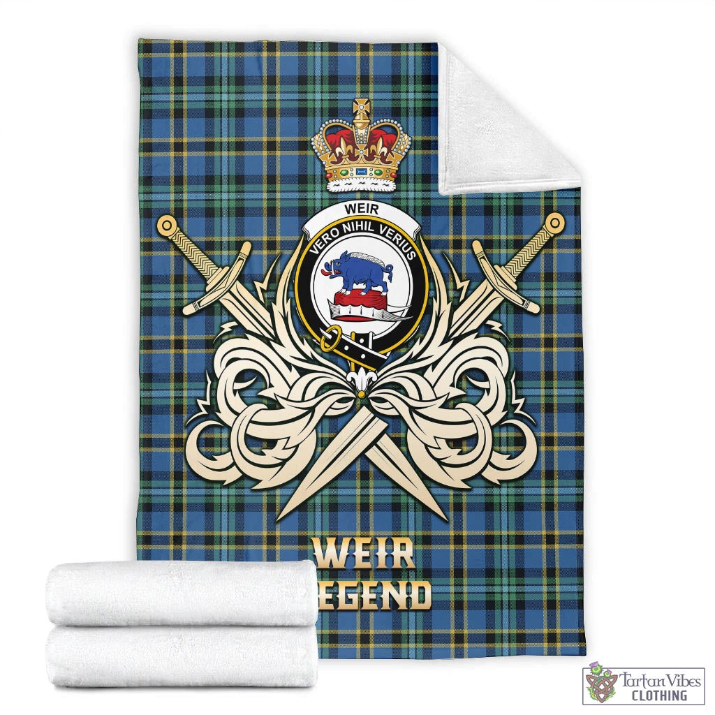 Tartan Vibes Clothing Weir Ancient Tartan Blanket with Clan Crest and the Golden Sword of Courageous Legacy