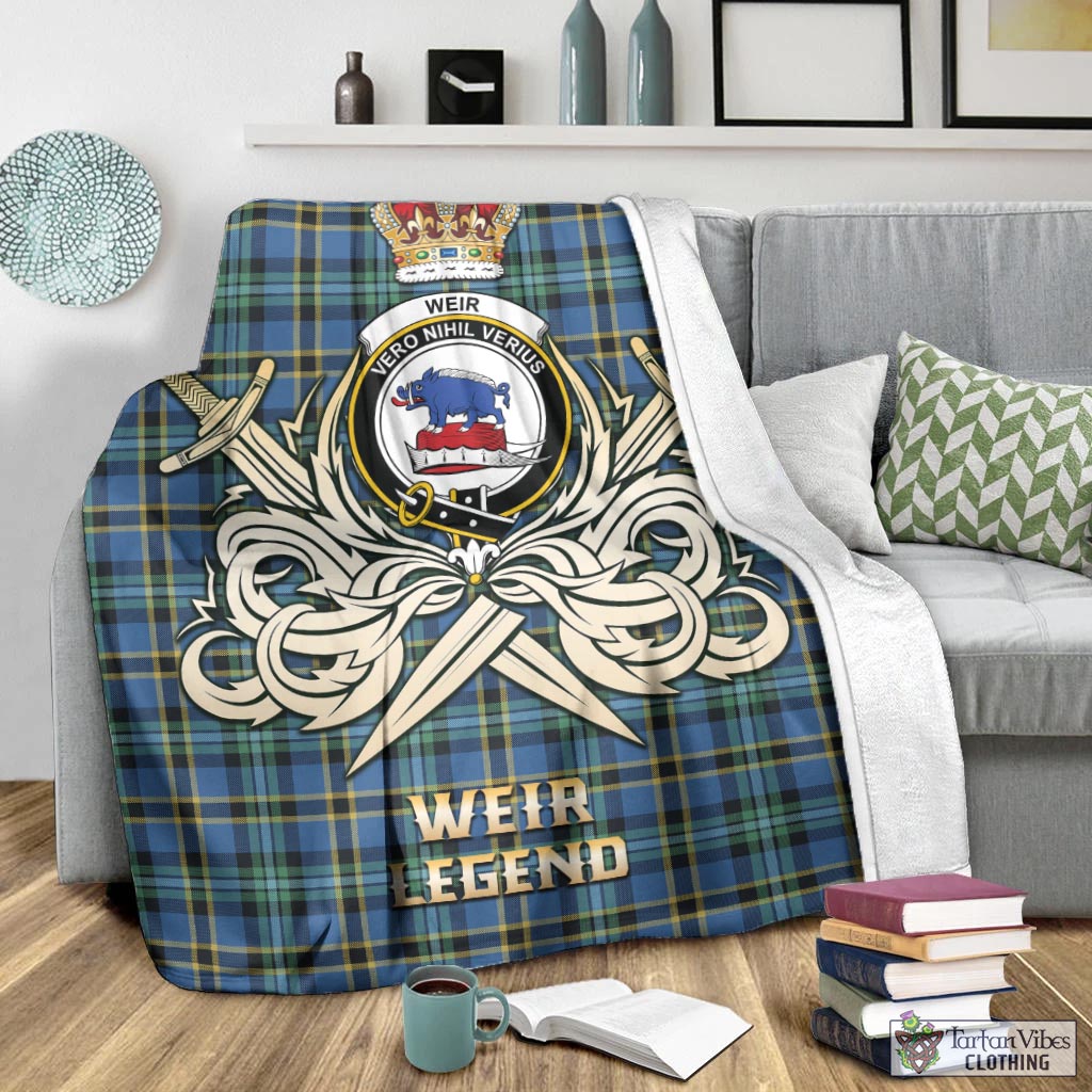 Tartan Vibes Clothing Weir Ancient Tartan Blanket with Clan Crest and the Golden Sword of Courageous Legacy