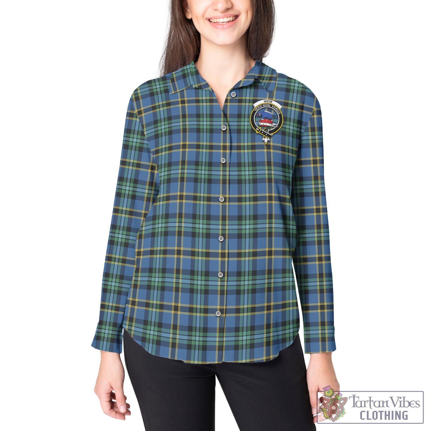 Tartan Vibes Clothing Weir Ancient Tartan Womens Casual Shirt with Family Crest