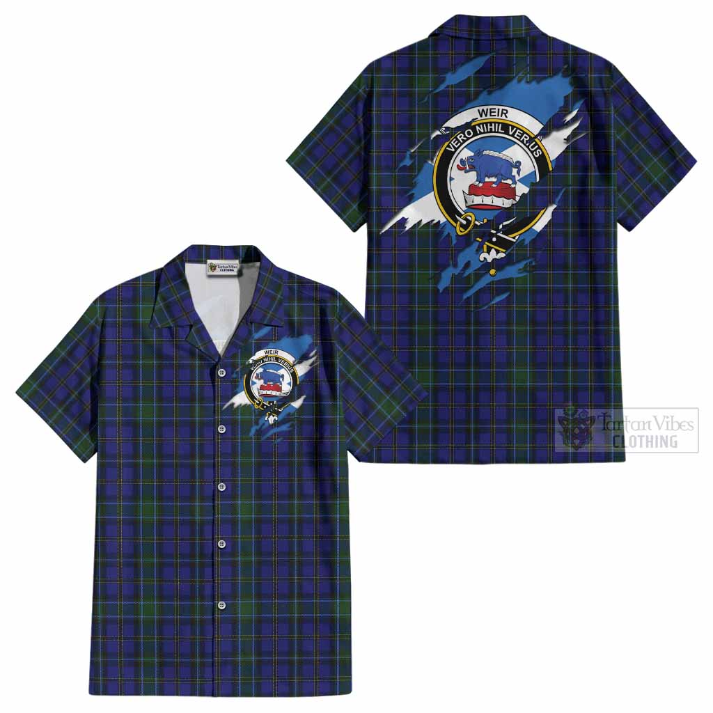 Weir Clan Crest In Me Tartan Cotton Hawaiian Shirt Scotland Flag Style