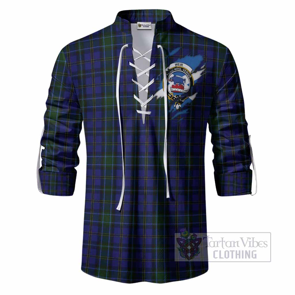 Weir Clan Crest In Me Tartan Ghillie Shirt Scotland Flag Style