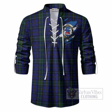 Weir Clan Crest In Me Tartan Ghillie Shirt Scotland Flag Style