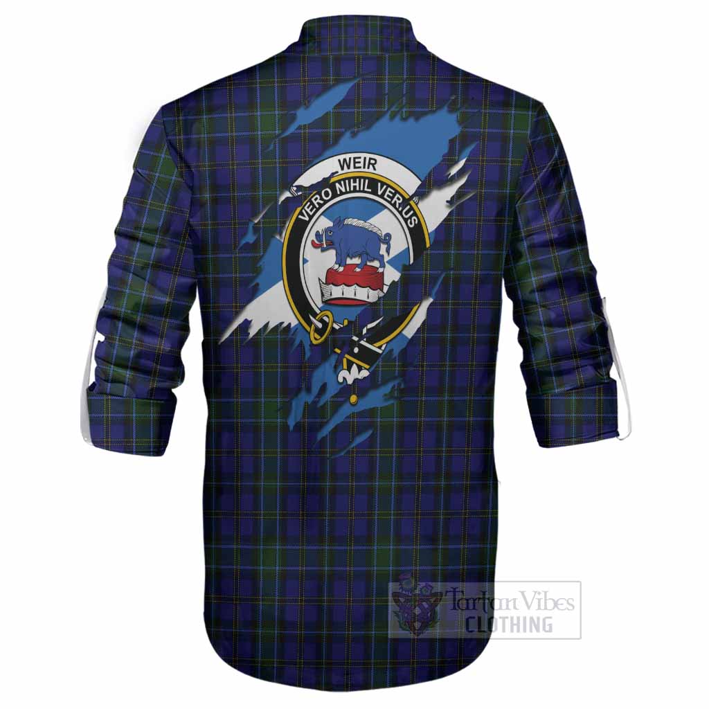 Weir Clan Crest In Me Tartan Ghillie Shirt Scotland Flag Style