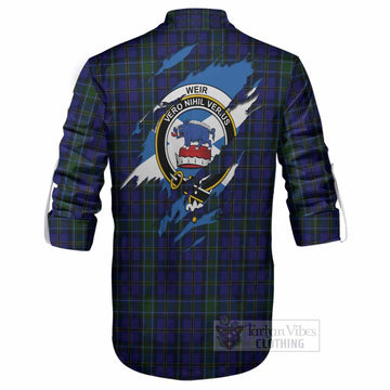 Weir Clan Crest In Me Tartan Ghillie Shirt Scotland Flag Style