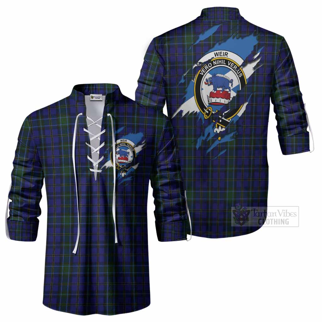Weir Clan Crest In Me Tartan Ghillie Shirt Scotland Flag Style