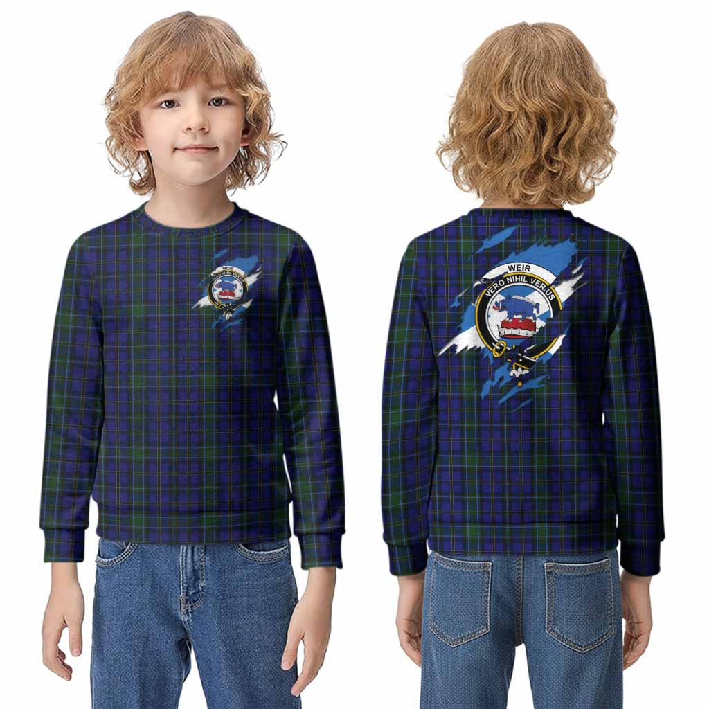 Weir Clan Crest In Me Tartan Kid Knitted Sweatshirt Scotland Flag Style