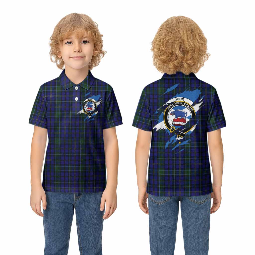 Weir Clan Crest In Me Tartan Kid Polo Shirt Scotland Flag Style