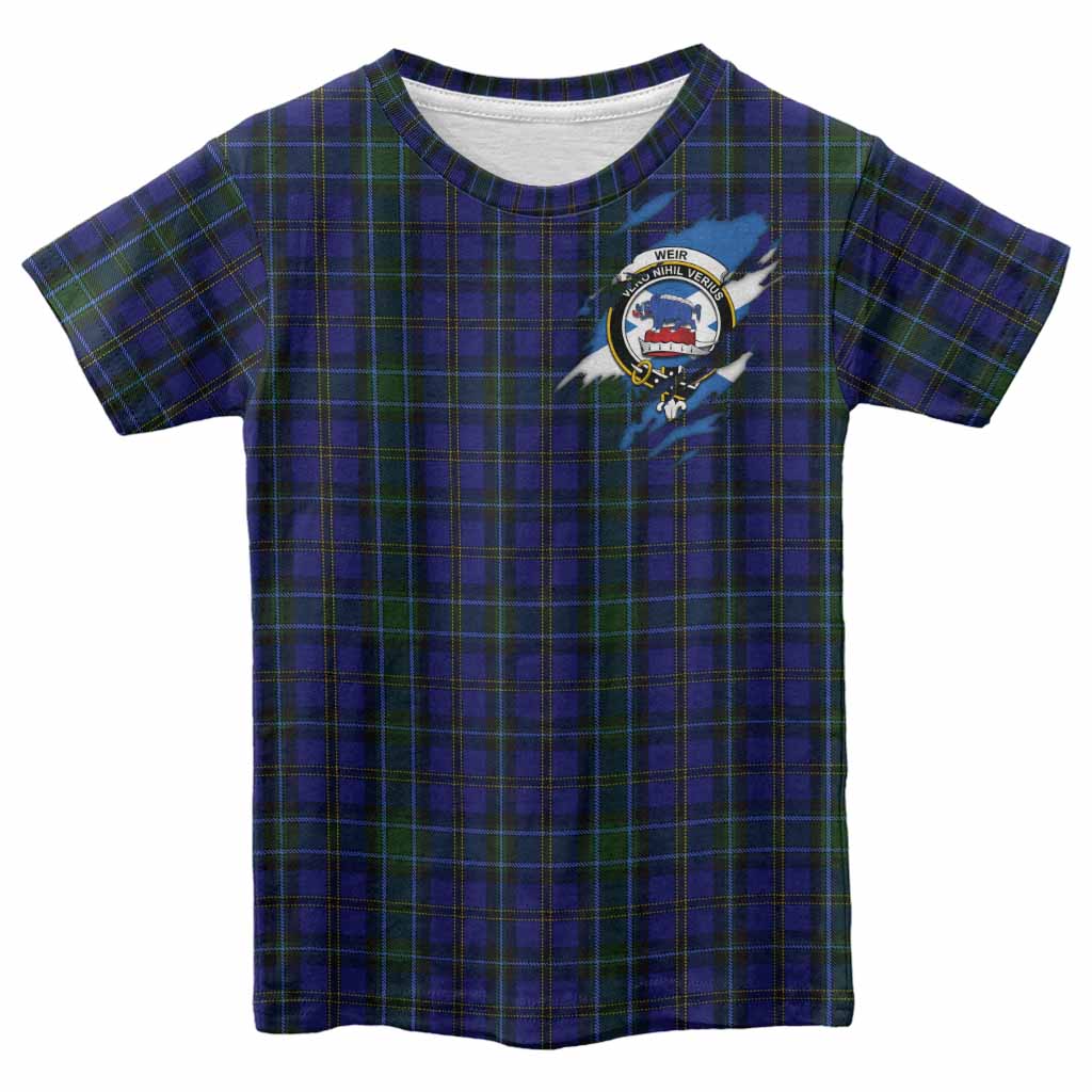 Weir Clan Crest In Me Tartan Kid T-shirt Scotland Flag Style