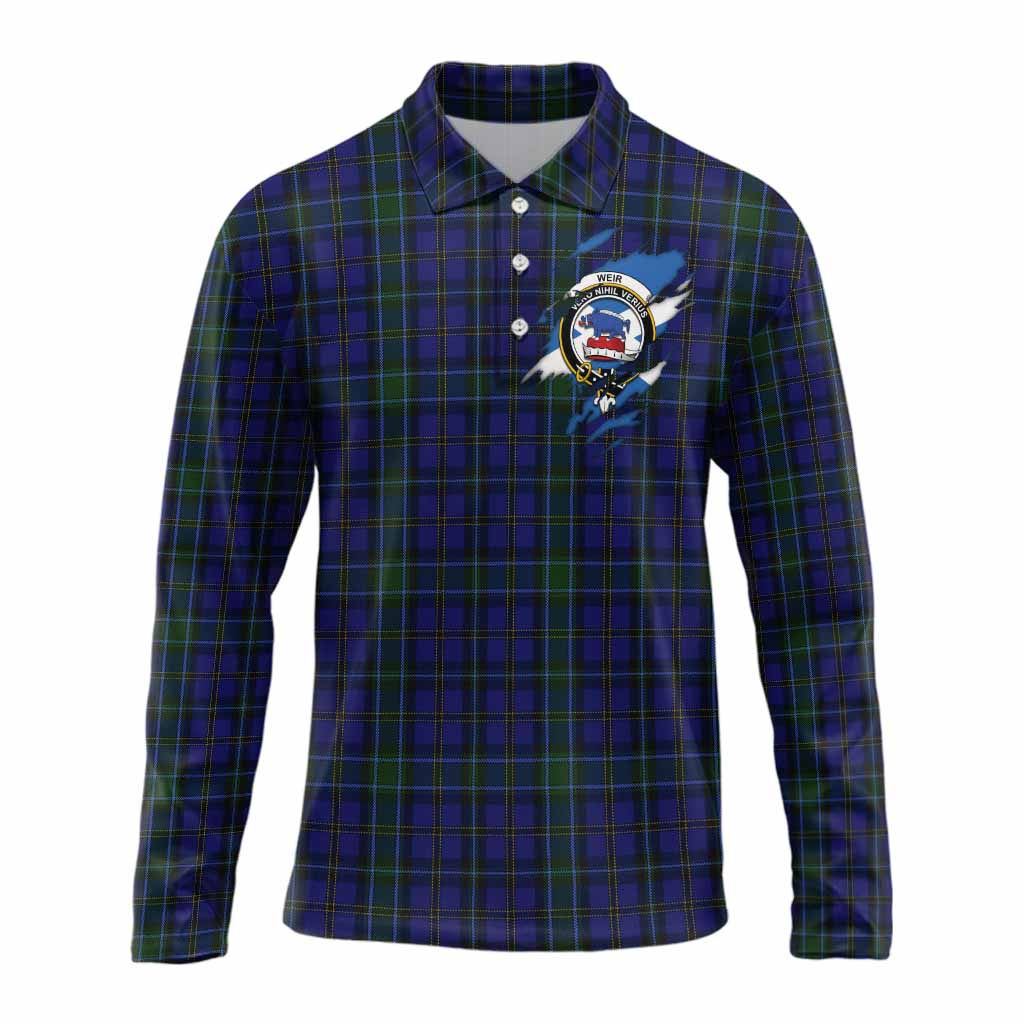 Weir Clan Crest In Me Tartan Long Sleeve Polo Shirt Scotland Flag Style
