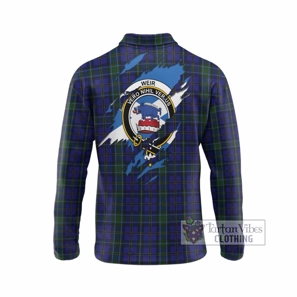 Weir Clan Crest In Me Tartan Long Sleeve Polo Shirt Scotland Flag Style