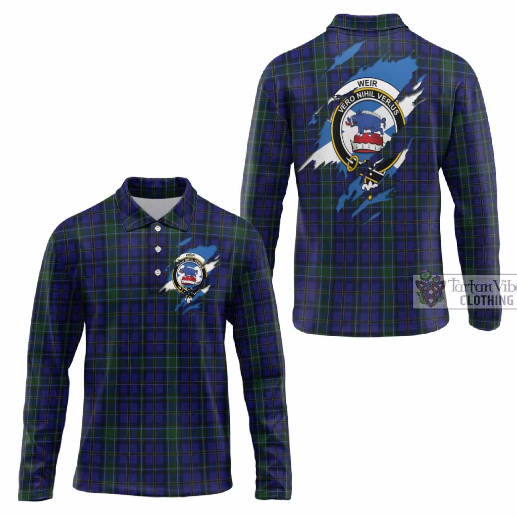 Weir Clan Crest In Me Tartan Long Sleeve Polo Shirt Scotland Flag Style
