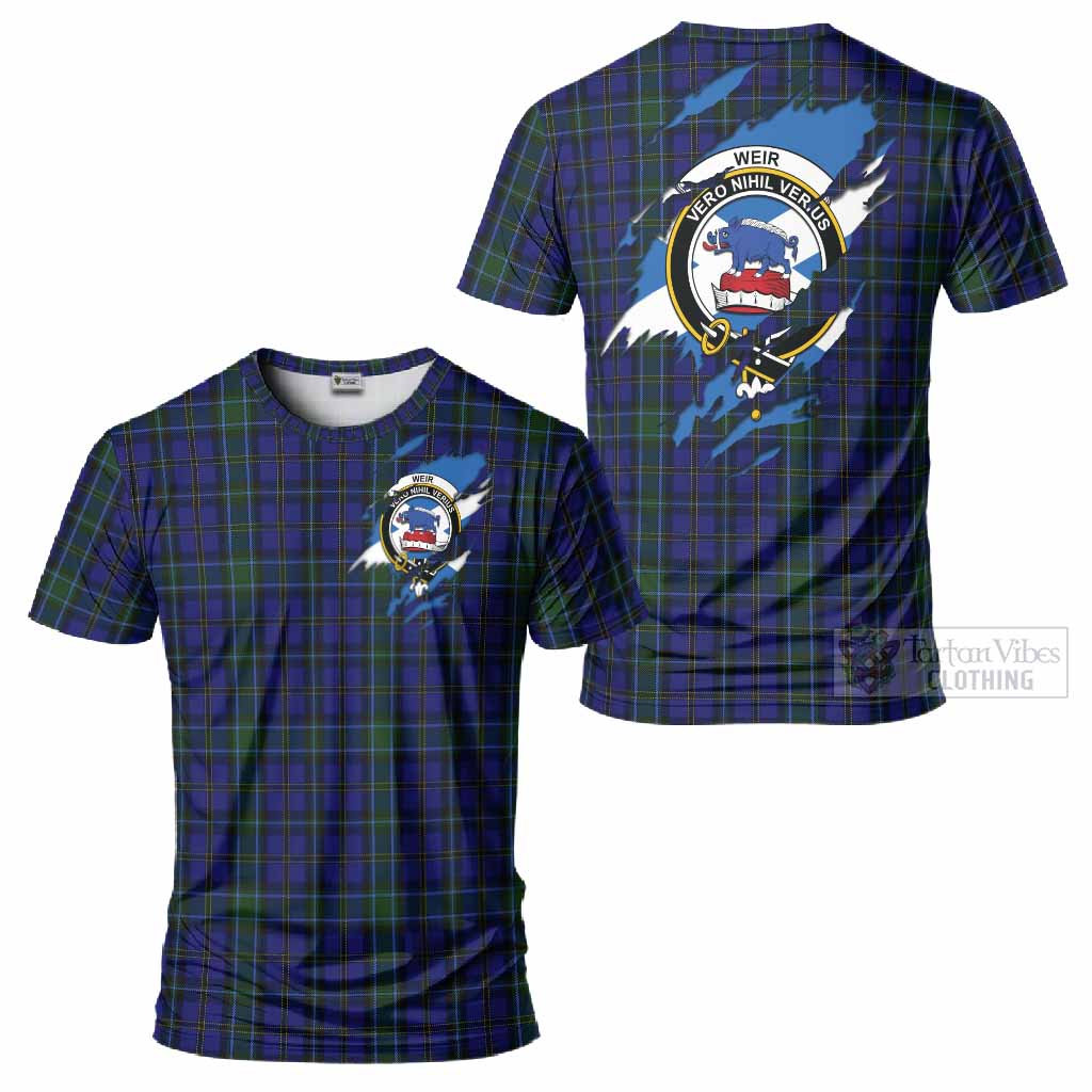 Weir Clan Crest In Me Tartan T-Shirt Scotland Flag Style