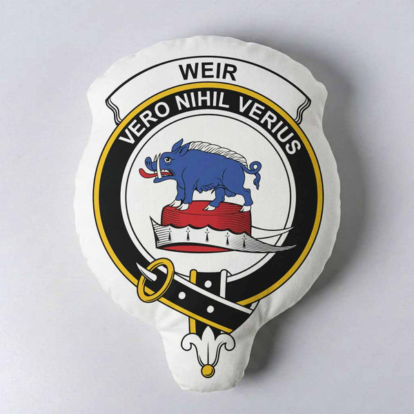 Weir Clan Crest Shaped Throw Pillow, Scottish Clan Badge Decorative Pillow