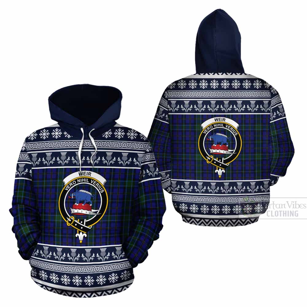 Weir Clan Tartan Christmas Cotton Hoodie with Family Crest - Tartan Vibes Clothing