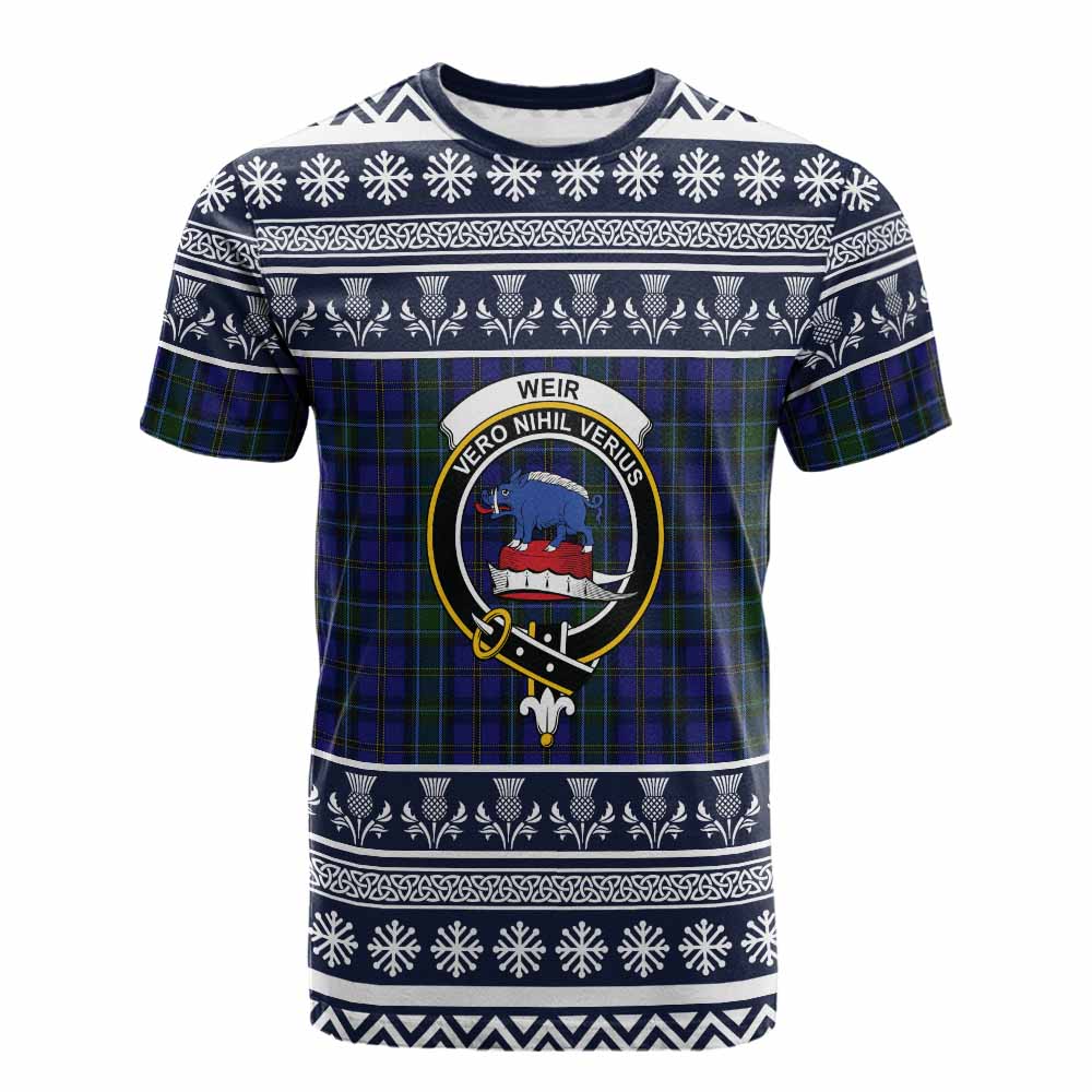 Weir Clan Tartan Christmas Cotton T-shirt with Family Crest - Tartan Vibes Clothing
