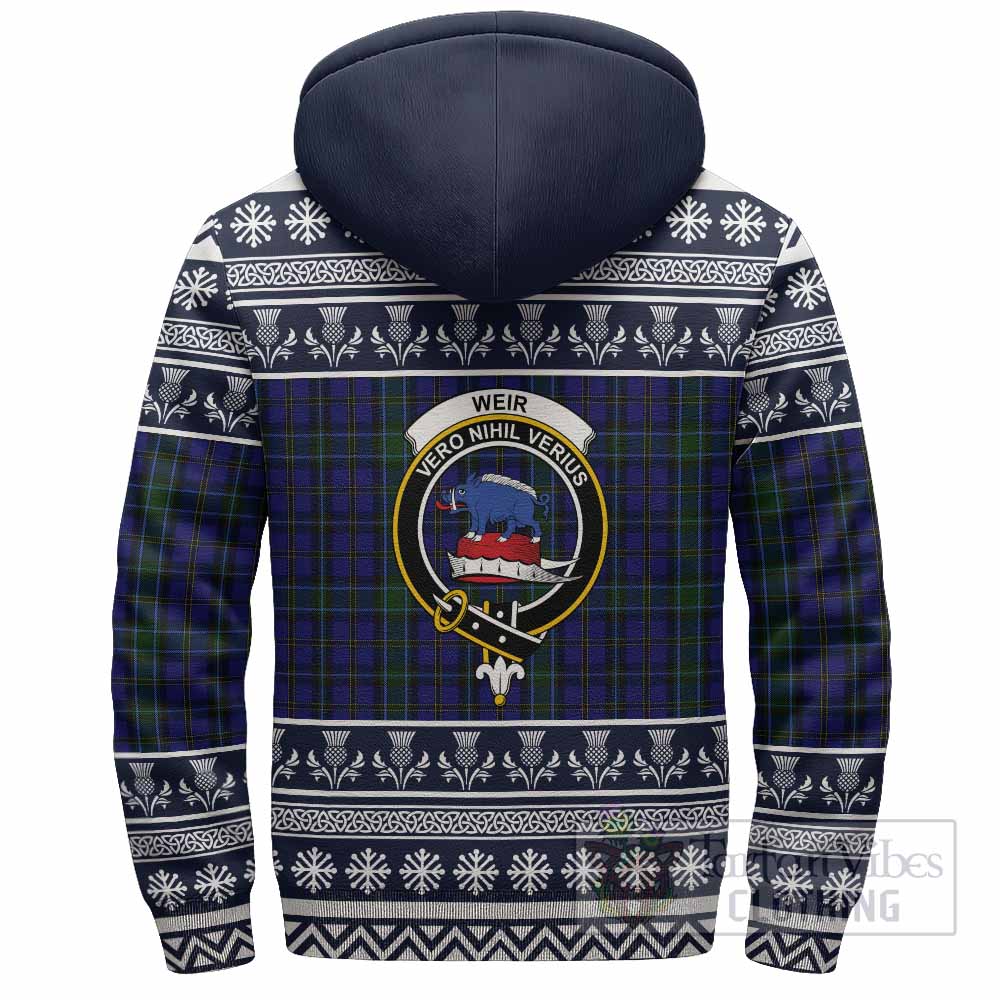 Weir Clan Tartan Christmas Fleece Hoodie with Family Crest - Tartan Vibes Clothing