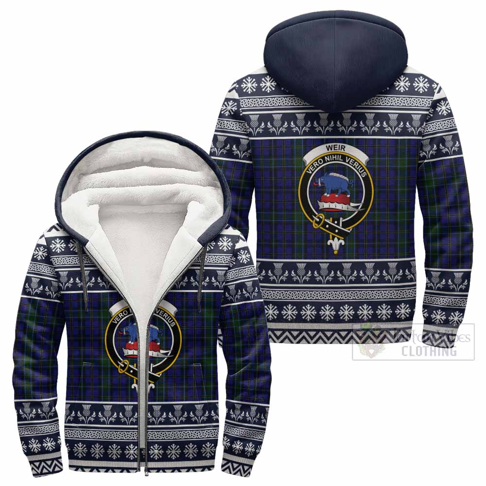 Weir Clan Tartan Christmas Fleece Hoodie with Family Crest - Tartan Vibes Clothing