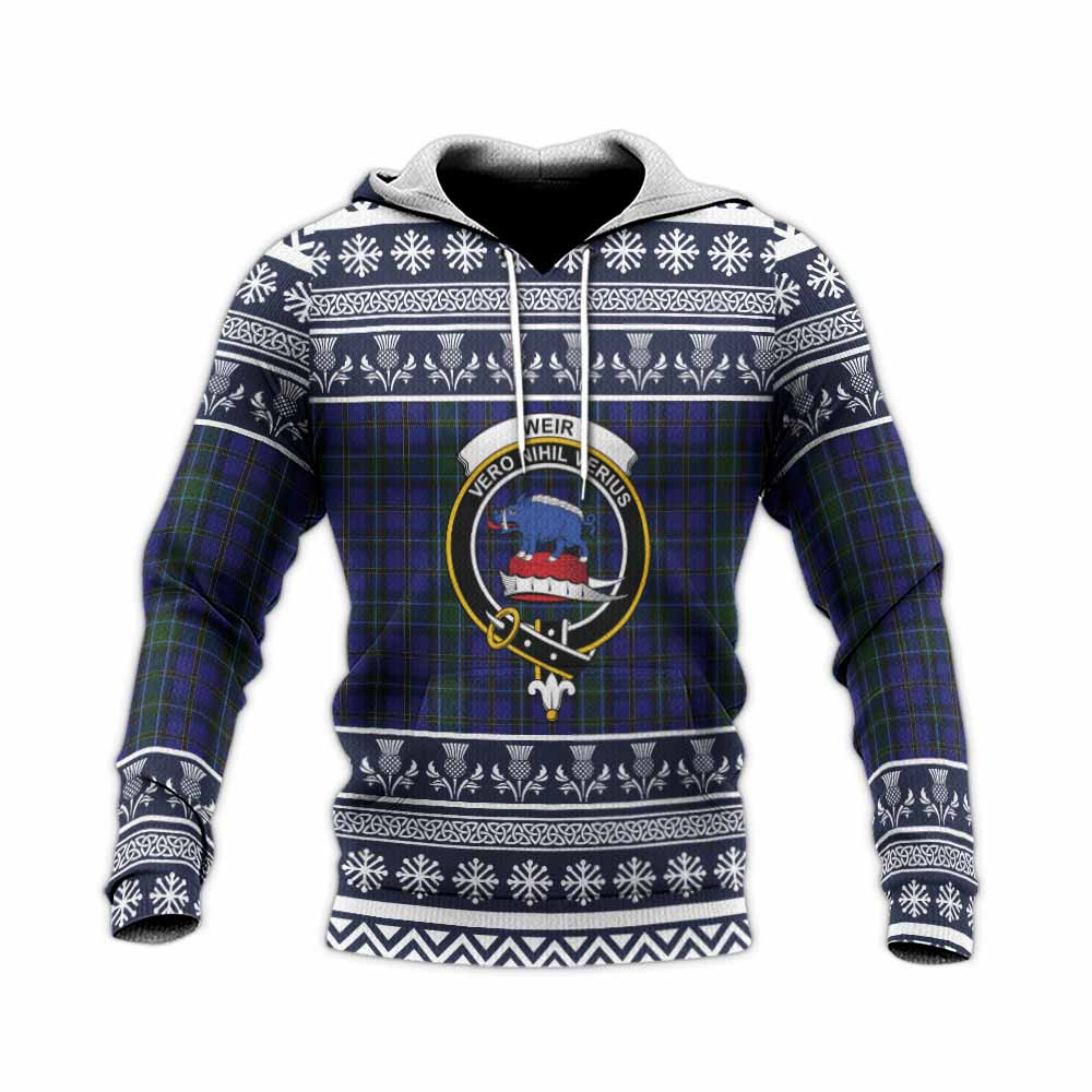 Weir Clan Tartan Christmas Knitted Hoodie with Family Crest - Tartan Vibes Clothing