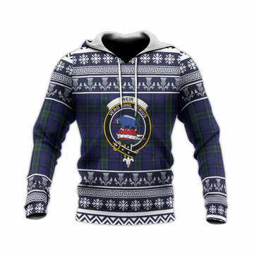 Weir Clan Tartan Christmas Knitted Hoodie with Family Crest