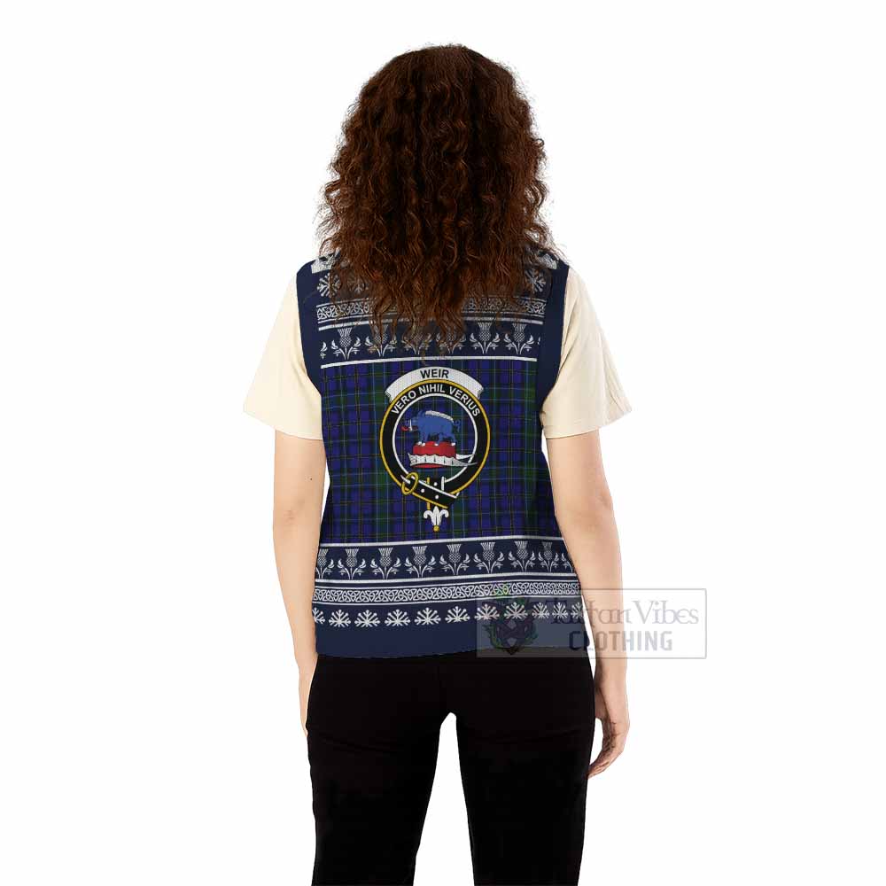 Weir Clan Tartan Christmas Knitted V-Neck Vest with Family Crest - Tartan Vibes Clothing