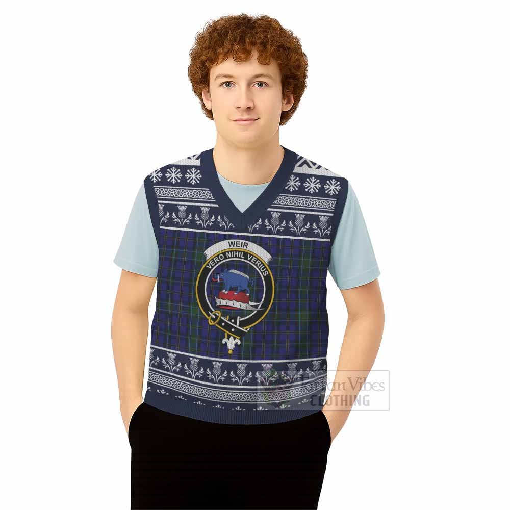 Weir Clan Tartan Christmas Knitted V-Neck Vest with Family Crest - Tartan Vibes Clothing