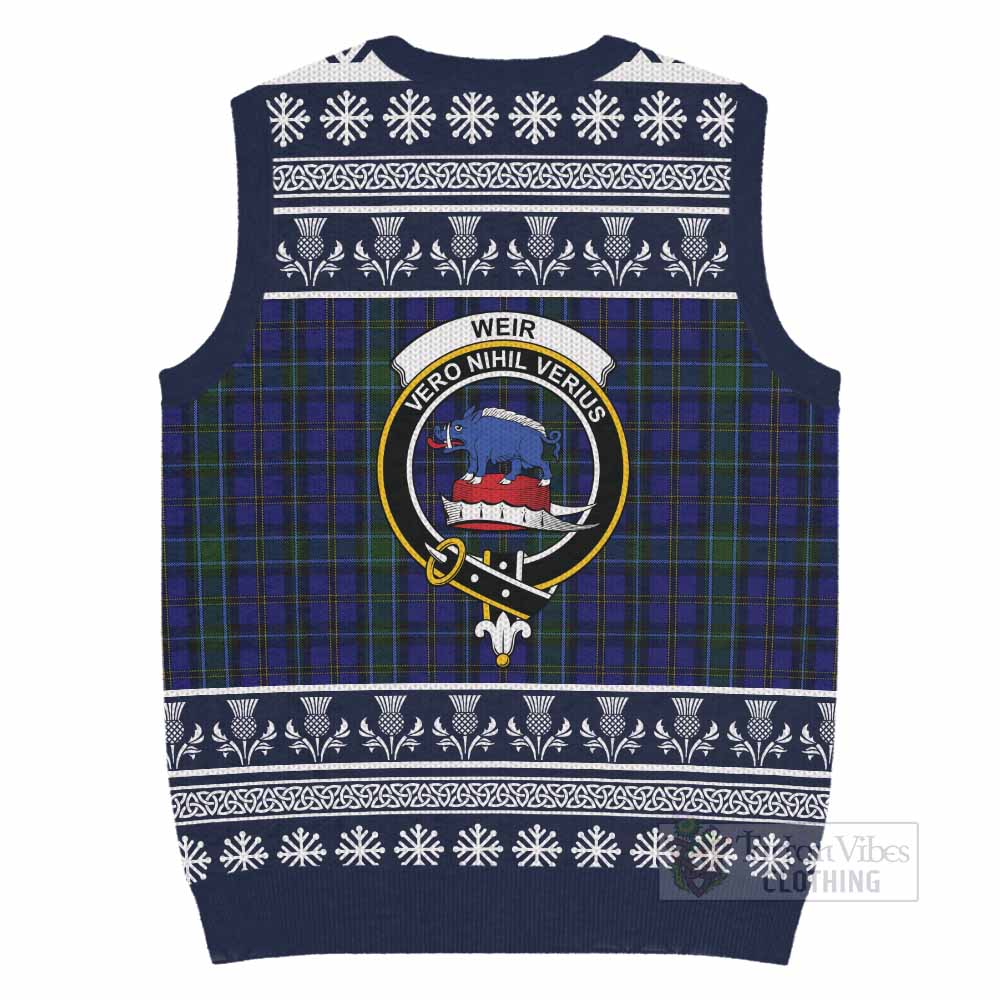 Weir Clan Tartan Christmas Knitted V-Neck Vest with Family Crest - Tartan Vibes Clothing