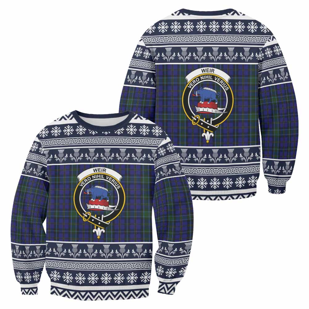 Weir Clan Tartan Christmas Sweatshirt with Family Crest - Tartan Vibes Clothing