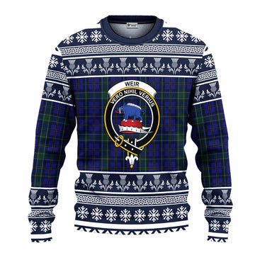 Weir Clan Tartan Christmas Ugly Sweater with Family Crest