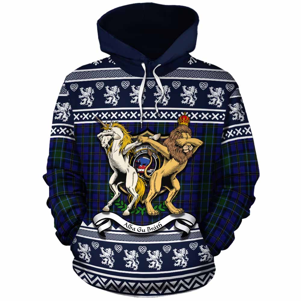 Weir Clan Tartan Crest Christmas Cotton Hoodie Coat of Arms Funny Style - Tartan Vibes Clothing