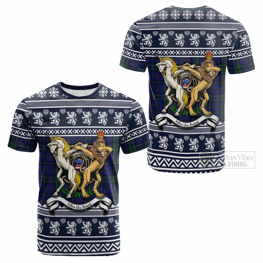 Weir Clan Tartan Crest Christmas Cotton T-shirt Coat of Arms Funny Style - Tartan Vibes Clothing