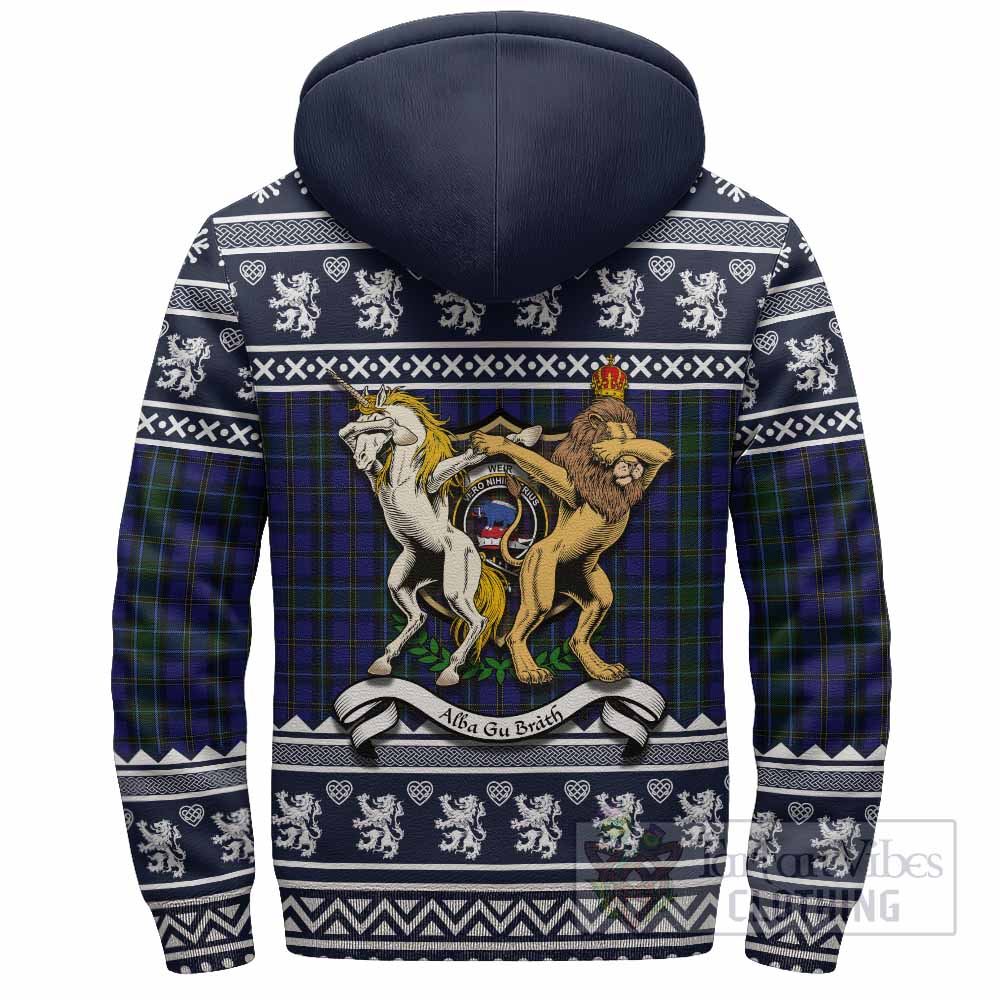 Weir Clan Tartan Crest Christmas Fleece Hoodie Coat of Arms Funny Style - Tartan Vibes Clothing