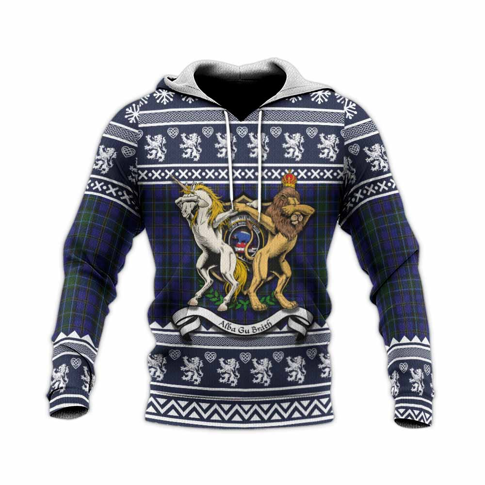 Weir Clan Tartan Crest Christmas Knitted Hoodie Coat of Arms Funny Style - Tartan Vibes Clothing