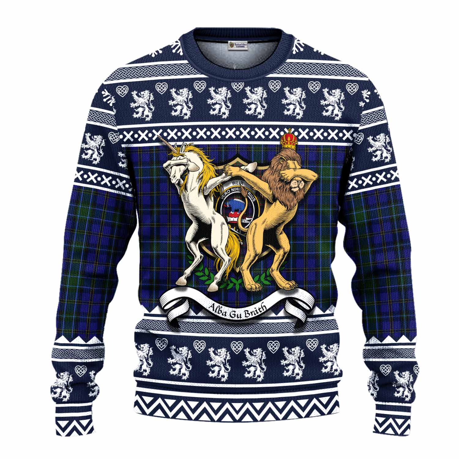 Weir Clan Tartan Crest Christmas Ugly Sweater Coat of Arms Funny Style - Tartan Vibes Clothing